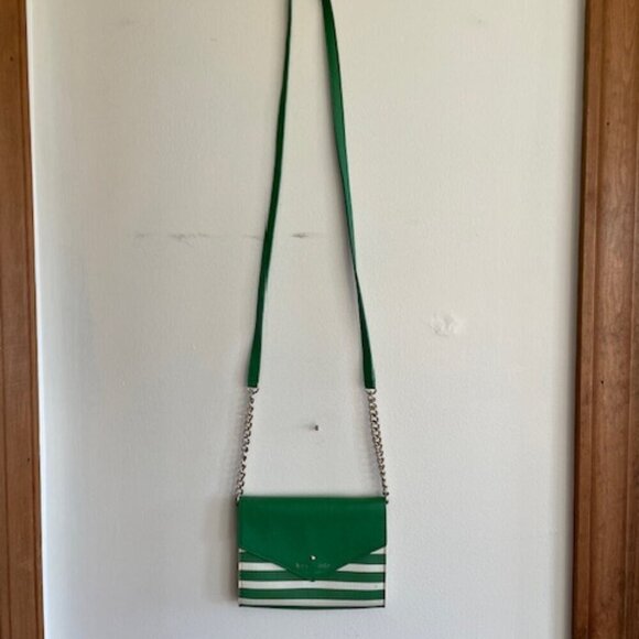 KATE SPADE Envelope Flap Green White Stripe Crossbody with Removable Str… - Picture 5 of 17